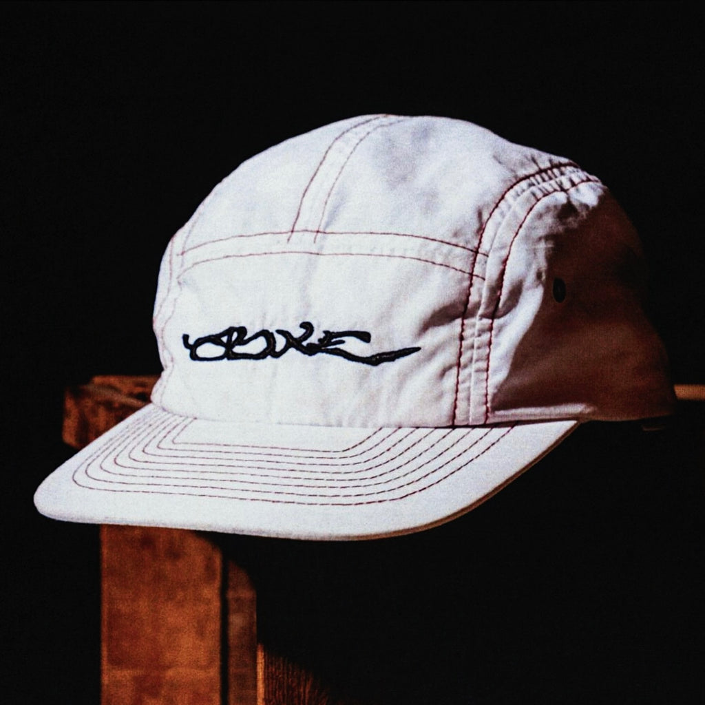 White Nylon 5 Panel Hat